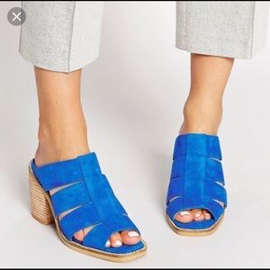 Blue suede mule heels Shelly's London